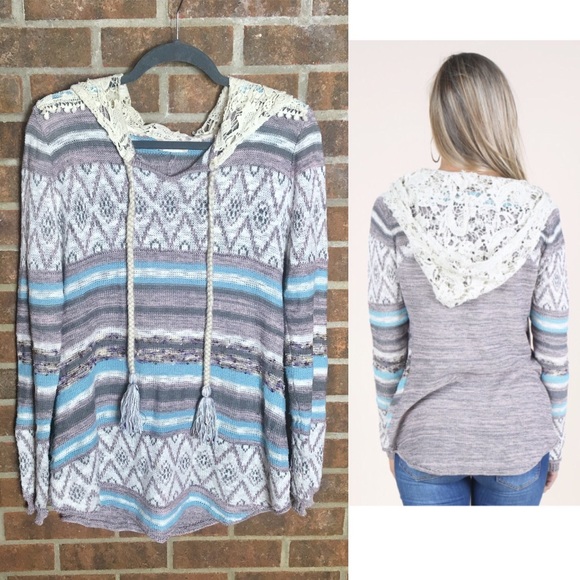 Altar'd State Sweaters - Altar’d State Over The Horizon Crochet Hoodie